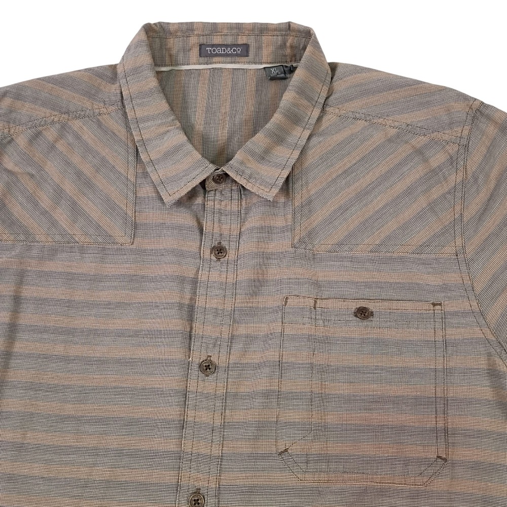 Toad&Co Mens XL Brown Striped Organic Cotton Blend Long Sleeve Button Down Shirt